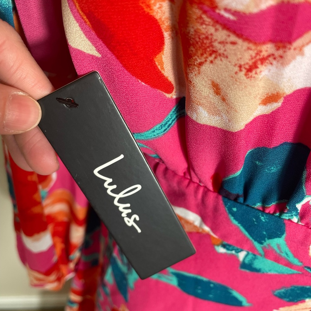 Lulus Floral Long Sleeve Maxi Dress w/ front slit - Pink and Red - Picture 5 of 5